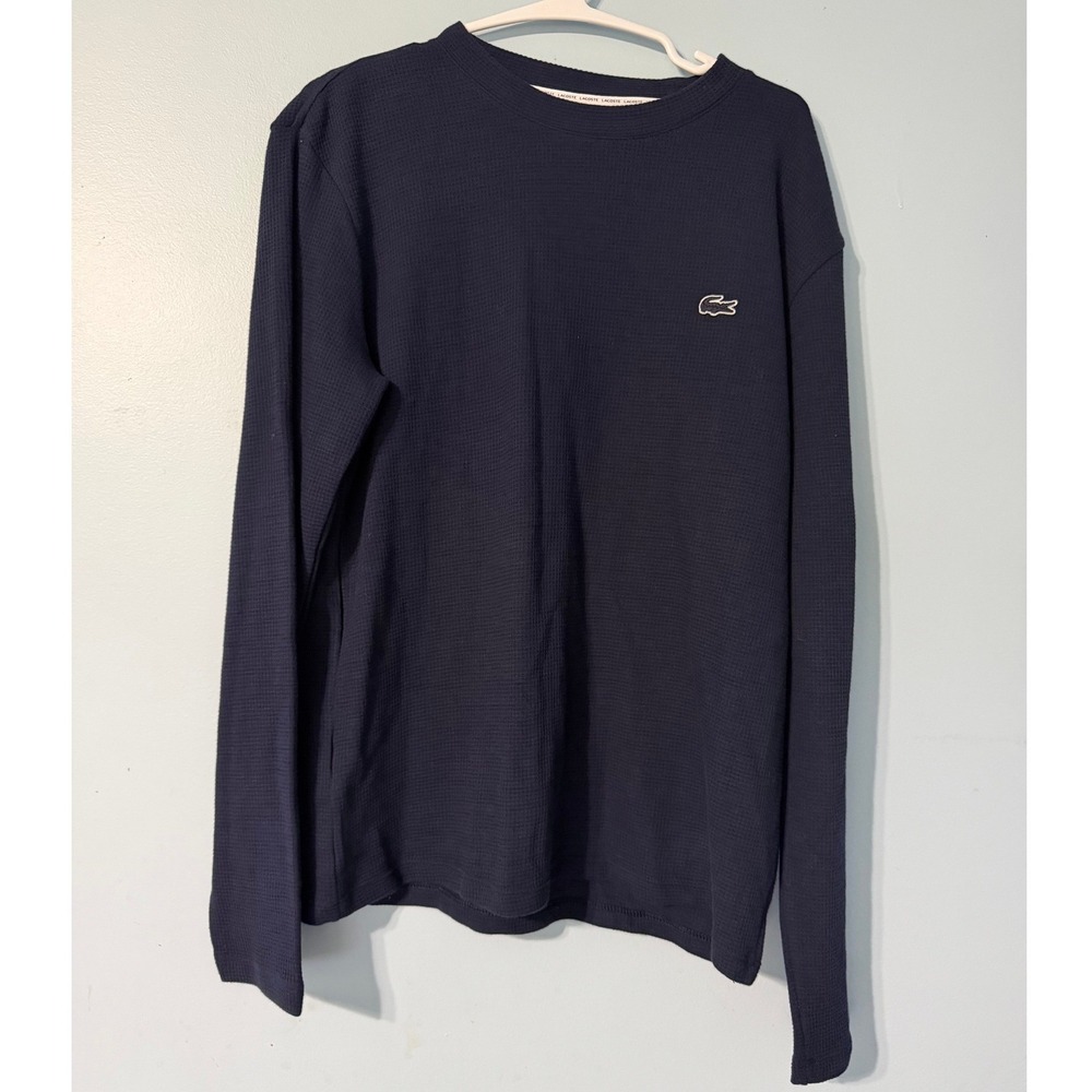 Lacoste Men's‎ Size M Navy Waffle Knit Thermal Long Sleeve Sleepwear Shirt  0740